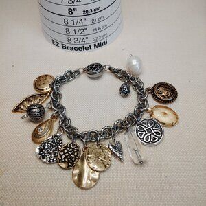 Chico’s Style Mixed Metal Celtic Charm Bracelet 15 Charms Magnetic Clasp 8 Inch